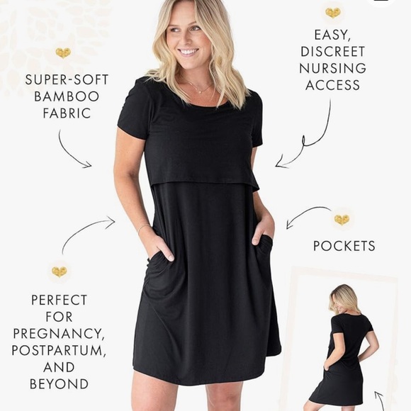 Eleanora Bamboo Maternity & Nursing Dress, Medium(6-8), Black - Picture 1 of 8